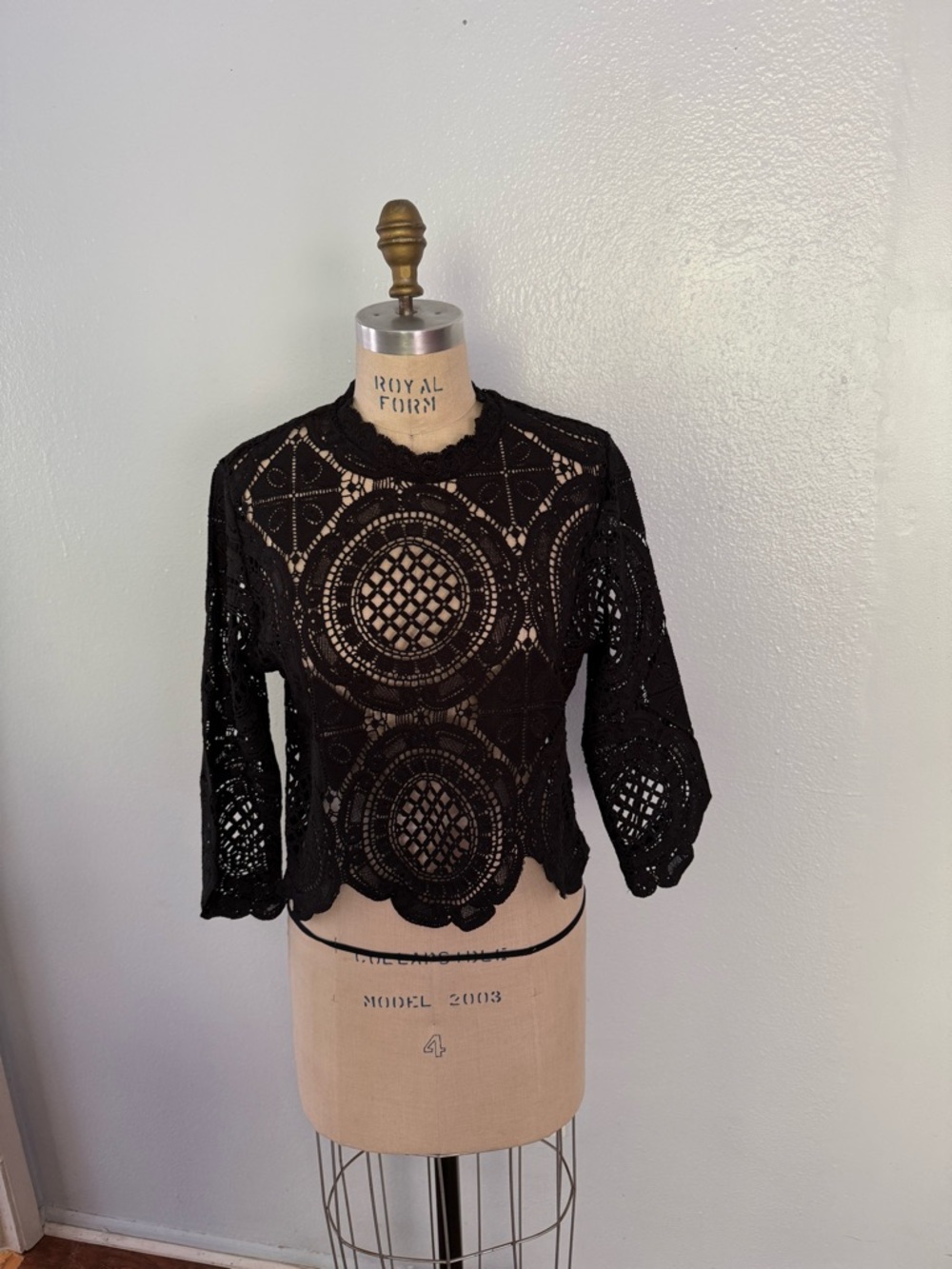 Forever 21 Black Crochet Lace Cropped Blouse
